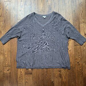 Garnet Hill Linen Oversized V-neck Sweater Brown Large Costal Grandma Relaxed